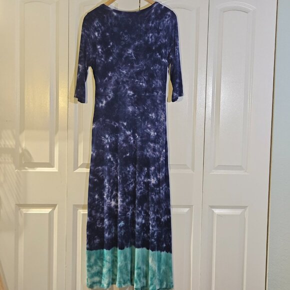 Soft Surroundings Dress Size M Tie-Dye Navy & Teal Boho Maxi Soft Knit Flowy - Picture 7 of 14